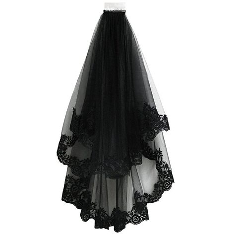 Black Lace Veil, Black Bridal Veil, Black Wedding Veil, Party Veil, Black Lace Wedding, Wedding Veils Short, Lace Veils Bridal, Bride Costume, Short Veil