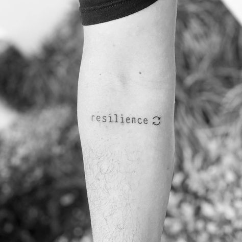 New Design Tattoo For Men 2023, Resilience Word Tattoo, Resilience Tattoo Men, Resilience Tattoo Fonts, Tattoos That Symbolize Resilience, Resilient Tattoos For Women, Resilience Tattoo Ideas Symbols, Consistency Tattoo, Word Tattoos For Men