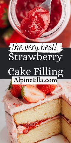 This is a simple recipe to make a strawberry filling for cake. With just 3 ingredients and no fancy equipment, you can make a sweet and slightly tart strawberry sauce which is perfect for filling cakes, cupcakes or topping cheesecakes. Berry Filled Cake, Fruit Filled Cake Recipes, Decorating A Strawberry Cake, Strawberry Cake Fillings, Delicious Cake Fillings, Strawberry Layer Cake Filling, Yellow Cake With Strawberry Filling, Fruit Filling For Cake Layers, Strawberry Cake Icing Recipe