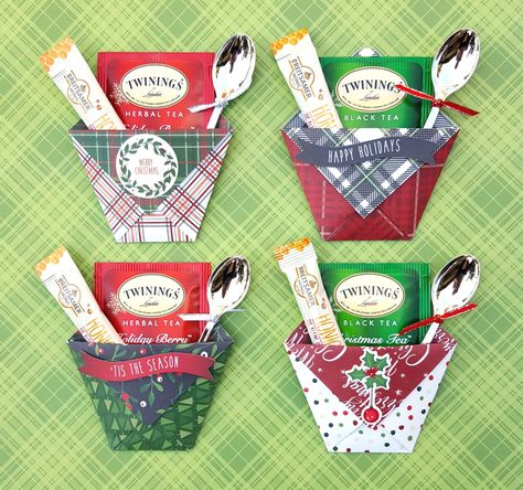 Tea Gifts Diy, Christmas Tea Bags, Christmas Treats Holders, Tea Favors, Tea Crafts, Holiday Tea, Tea Holder, Tea Diy, Tea Bag Holder