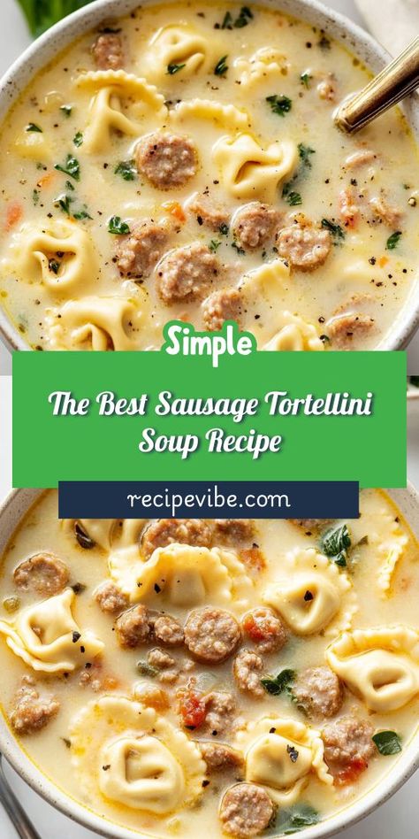 Treat yourself to a bowl of happiness with this Best Sausage Tortellini Soup Recipe! This comforting soup is filled with flavorful sausage, cheesy tortellini, and garden-fresh vegetables, making it a perfect choice for lunch or dinner. Quick to prepare and absolutely delicious, it’s a must-try for soup lovers! Sausage Cheese Tortellini, Soup With Beef, Cheese Tortellini Recipes, Cheese Tortellini Soup, Cheesy Tortellini, Sausage Tortellini Soup, Soup Lovers, Sausage Tortellini, Best Sausage