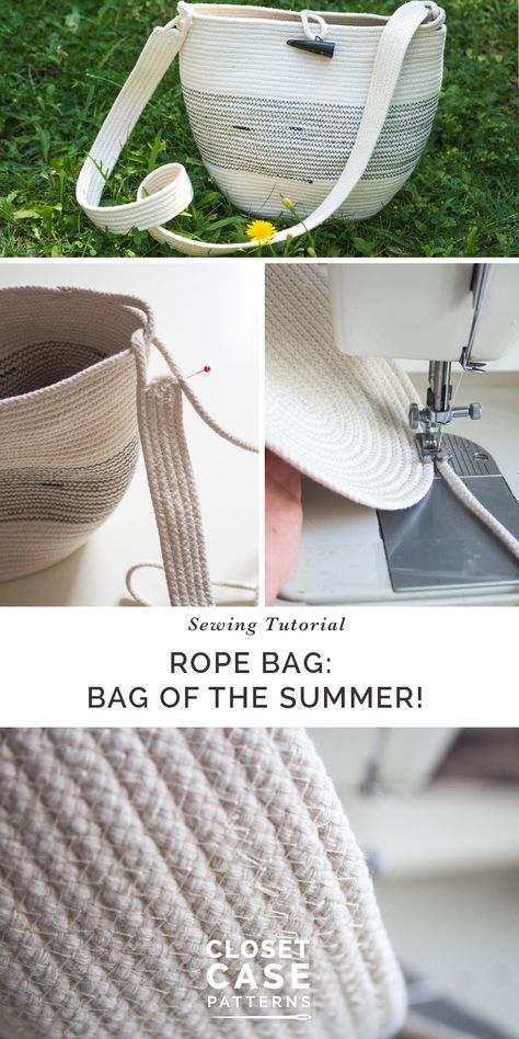 Rope basket purse tutorial // Sewing purse DIY // Closet Case Patterns via @closetcasepatt Rope Basket Tutorial, Clothesline Basket, Purse Diy, Diy Rope Basket, Basket Purse, Tutorial Sewing, Coiled Fabric Basket, Rope Diy, Purse Tutorial