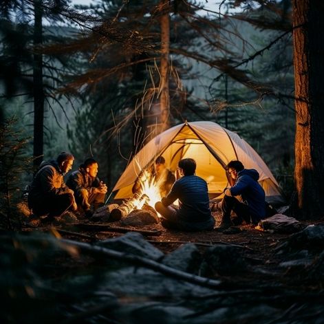 Trip Group Photos, Tent With Friends, Camping Reference, Camping Photoshoot Ideas, Friends Campfire, Camping Photography Friends, Camping In Forest, Campfires Photography, Camp Photoshoot