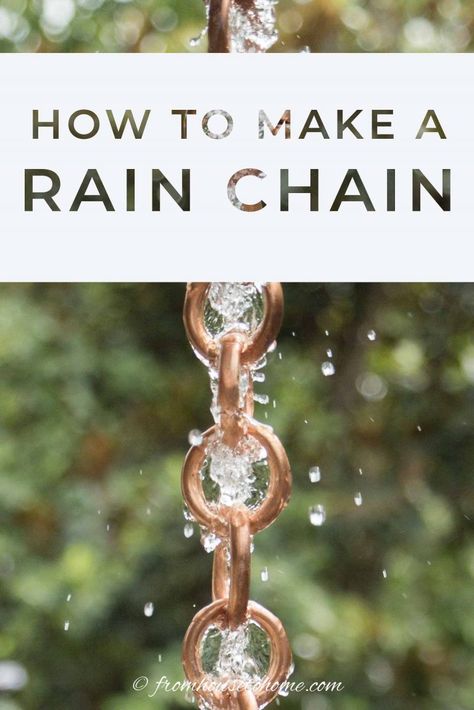 How To Make A DIY Rain Chain With Copper Tubing | DIY Gardening Make A Rain Chain, How To Make A Rain Chain, Rain Chain Installation, Rain Chain Diy, Copper Rain Chain, House Gutters, Copper Ideas, Copper Rain Chains, Rain Chains