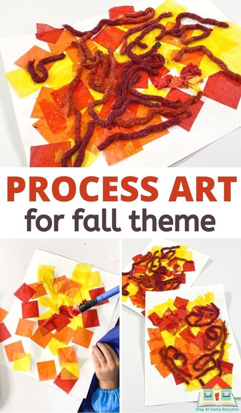 Product Vs Process Art, Harvest Preschool Activities Art, Process Fall Art Preschool, Fall Art Project For Preschoolers, Fall Harvest Ideas For Preschool, Fall Provocations Toddlers, Beginning Of The Year Process Art, Open Ended Fall Art Preschool, Process Art Halloween