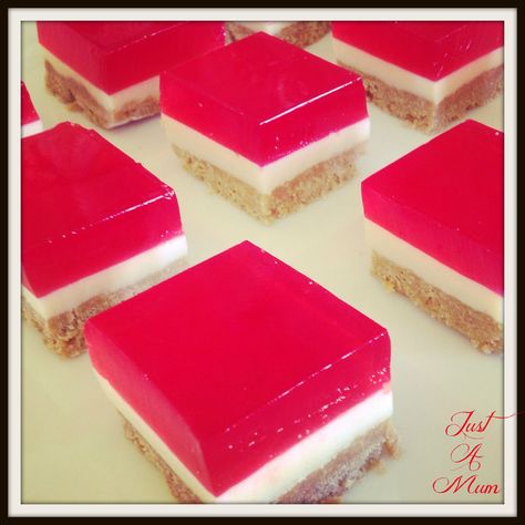 Jelly Slice - Just a Mum Dessert Slices, White Chocolate Cheesecake Bars, Jelly Cheesecake, Jelly Slice, Chocolate Cheesecake Bars, Simple Treats, No Bake Slices, Aussie Food, Sweet Pies