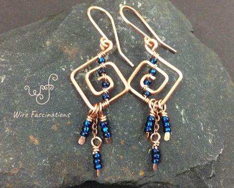 Simple Wire Earrings, Viking Knitting, Wire Charm, Blue Crystal Beads, Wire Earring, Earrings Square, Tourmaline Earrings, Basic Jewelry, Tiny Stud Earrings