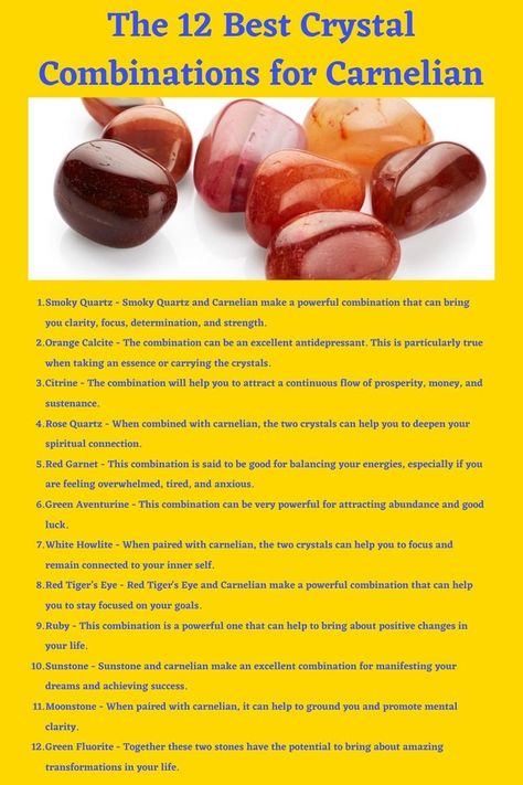 Crystal Combinations, Prioritize Health, Crystal Healing Chart, Gemstone Properties, Magical Stones, Carnelian Crystal, Crystals Healing Properties, Spiritual Crystals, Gemstone Meanings