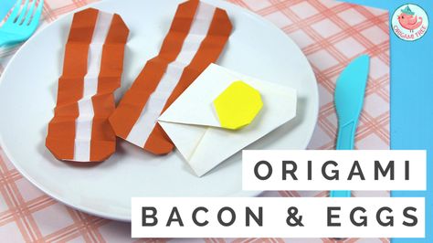 In this tutorial, learn how to make origami eggs and bacon! This origami food tutorial is easy and is the perfect paper craft for kids. Origami Food, Origami Egg, Food Truck Party, Origami Tree, Paper Craft For Kids, Craft Food, Eggs And Bacon, Crafts Origami, Bacon Eggs