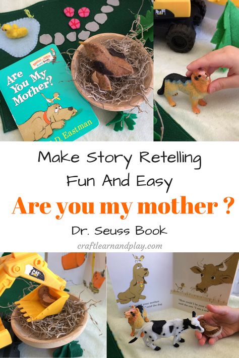 Are you my mother ? - Story retelling activities for preschool. Fun creative idea for kids with making felt bird mommy and baby. Click for free sewing pattern . Are You My Mother Preschool Activities, Story Retelling Activities Preschool, Story Tables Preschool, Baby Animal Activities Preschool, Are You My Mother Book Activities, Story Retelling Activities, Story Baskets, Retelling Activities, Story Retelling