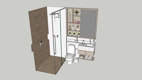 Bathroom 3d Warehouse, Sketchup Bathroom, Bathroom Sketch, Washroom Vanity, Japandi Bathroom, Glass Door Bathroom, Modern Warehouse, Washroom Accessories, Modern Small Bathrooms