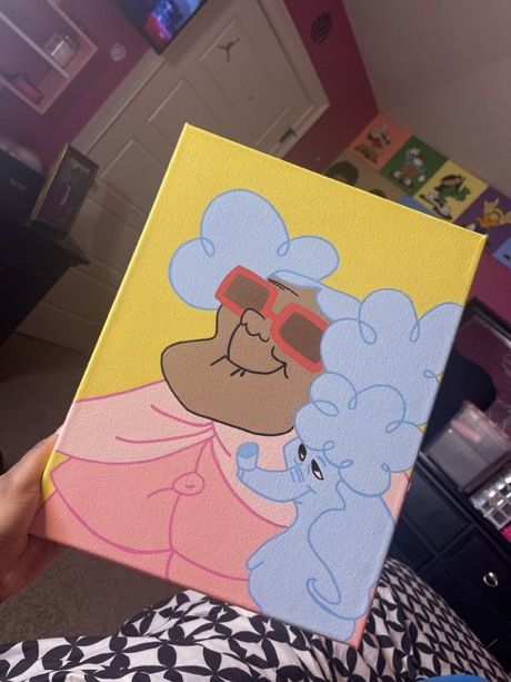 Proud Family Drawings Canvas, Afro Canvas Painting, Proud Family Canvas Painting, Penny Proud Painting, Proud Family Paintings, Black Cartoon Paintings, Cartoon Art Painting Easy, Painting Ideas Cartoon Characters, Cartoon Paintings Easy Canvas