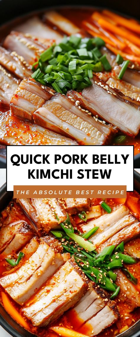 Image for Quick Pork Belly Kimchi Stew Pork Belly Stew, Korean Pork Belly Recipes, Pork Belly Soup, Kimchi Jigae Recipe, Asian Pork Belly Recipes, Kimchi Stew Recipe, Asian Pork Belly, Korean Pork Belly, Kimchi Stew