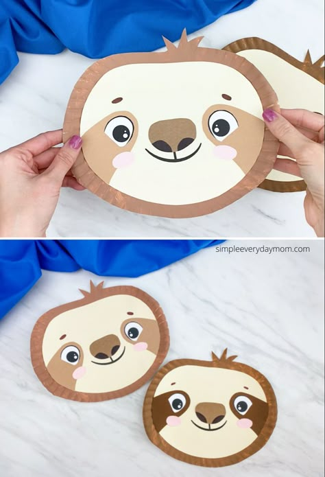 This paper plate sloth is a cute and simple project for kids! Download the free printable template and make it with preschool, kindergarten, and elementary children. Paper Plate Sloth, Christmas Tablecloth Ideas, Sloth Crafts, Zoo Animals For Kids, Sloth Craft, Jungle Crafts, Funny Crafts, Zoo Animal Crafts, African Adventure