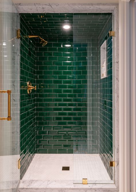 Clawfoot Tub Ideas, Dark Green Tile, Glass Tile Bathroom, Green Subway Tile, Bathroom Dark, Green Tile Bathroom, Old Money House, Clawfoot Tubs, Bathroom Lighting Ideas