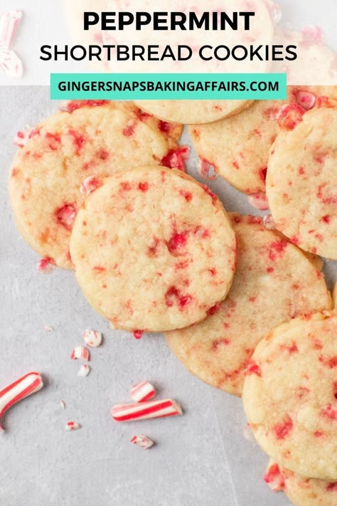 These Peppermint Shortbread Cookies are a no-chill Christmas cookie that are filled with crushed candy canes and topped with a chocolate drizzle. Each bite just melts in your mouth from the sweet flavors of butter and peppermint, making these the perfect holiday treat! Shortbread Cookie Bars Recipes, Peppermint Shortbread Cookies Recipe, Peppermint Twist Cookies, Cookies With Crushed Candy Canes, Crushed Peppermint Cookies, Candy Cane Shortbread Cookies, Crushed Candy Cane Cookies, Melt In Your Mouth Shortbread Cookies, Peppermint Shortbread Cookies