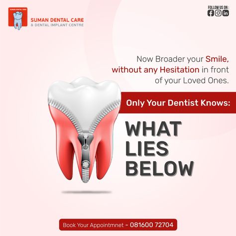 Are you tired of hiding your smile in front of your loved ones? Say goodbye to the hesitations and embrace a confident smile with Suman Dental Care. Our advanced dental treatments will help broaden your smile and bring out the best in you. Remember, only your dentist knows what lies below. Book your appointment now and let us take care of the rest! #sumandental #dentalimplants #dentist #dentistry #dental #smile #OralHealth #HealthyTeeth #DentalHygiene #CavityPrevention #DentalCheckup Dental Post Ideas, Dental Post, Dental Smile, Dental Advertising, Dental Posts, Dental Check Up, Dental Fun, Creative Interior Design, Airplane Window