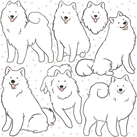 Cute samoyed dog illustration pattern for samoyed owner Samoyed Dog Drawing, Samoyed Tattoo Minimalist, Samoyed Illustration, Samoyed Tattoo, Cute Dog Doodles, Samoyed Drawing, Cute Dog Tattoos, Cute Samoyed, Dog Doodles