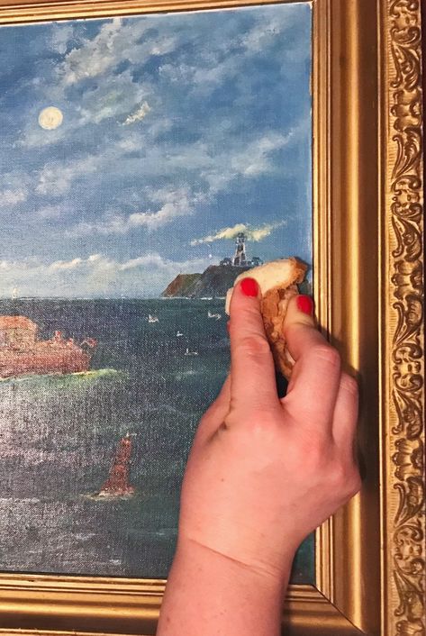 Rummaging 101: How to Clean an Old Vintage Painting — Capitol Vintage Charm Reframing Old Paintings, How To Clean Oil Paintings, Painting Over Old Paintings, Cleaning Oil Paintings, Clean Painting, Robert Wood, Old Picture Frames, Faux Painting, Winter Painting