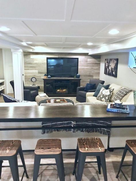 Bar Behind Couch, Basement Decoration, Dream Basement, Basement Redo, Home Basement, Basement Inspiration, Cozy Basement, Behind Couch, Small Basements