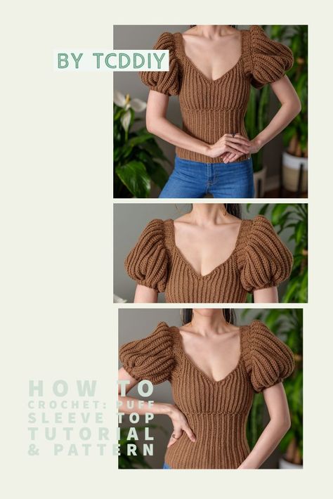 Crochet Puff Sleeve Top, Puff Sleeve Top Pattern, Crochet Puff Sleeve, Pattern Puff Sleeve, Sweater Dress Pattern, Crochet Hoodie, Crochet Christmas Gifts, Cardigan Design, Photo Pattern