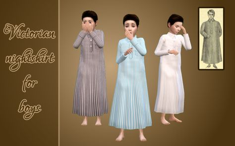 Vintage Simstress • Victorian/Edwardian nightshirt for boys Hi... Sims 4 Cc 1800s Clothes, Sims 4 1900s Cc, Sims 4 Victorian Cc, 1800s Clothes, Sims Victorian, Victorian Royalty, Sims 4 Decades Challenge, Cc Patreon, Victorian Nightgown