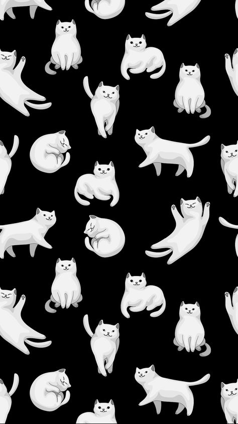 A charming phone wallpaper featuring a black and white cat illustration with a playful expression and a curved tail, set against a white background. Wallpapers Cat, Cat Pattern Wallpaper, Cat Phone Wallpaper, Wallpaper Cat, Cat Background, Cute Cat Wallpaper, Hippie Wallpaper, Cats Illustration, Cute Patterns Wallpaper