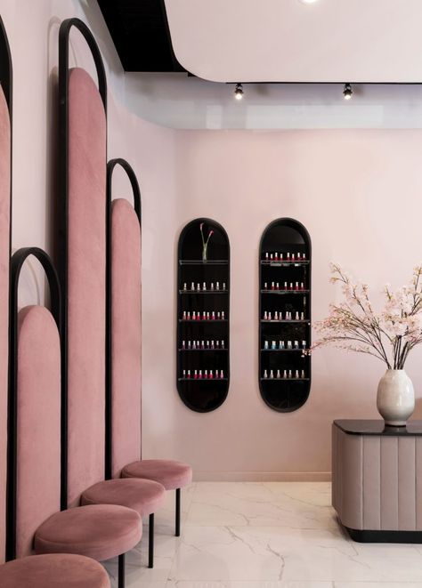 New Chic Montrose Nail Salon’s Owners Tap an International Design Star to Create a Special Retreat Desain Salon Kuku, Nail Bar Ideas, Salon Design Ideas, Nail Salon Interior Design, Nail Salon Interior, Spa Interior Design, Salon Suites Decor, Nail Salon Decor, Nail Salon Design