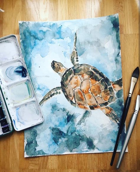 Watercolor Art Face, Turtle Watercolor, Watercolor Art Landscape, Paintings Watercolor, Turtle Painting, Watercolor Paintings Easy, Watercolor Art Lessons, Watercolor Artists, Arte Sketchbook