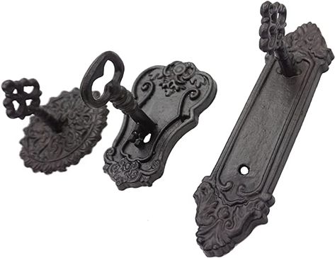 Amazon.com: Lulu Decor, Cast Iron Antique Key Shaped Set of 3 Hooks in Different Style, Strong Heavy Decorative Hooks in Black, Useful and Elegant Wall Decor, Perfect for Housewarming Gifts/Holiday Gifts (Roman) : Everything Else Iron House Numbers, Kitchen Napkins, Bunch Of Keys, Cast Iron Coat Hooks, Elegant Wall Decor, Wall Mounted Key Holder, Coat Hooks On Wall, Decorative Wall Hooks, Antique Keys