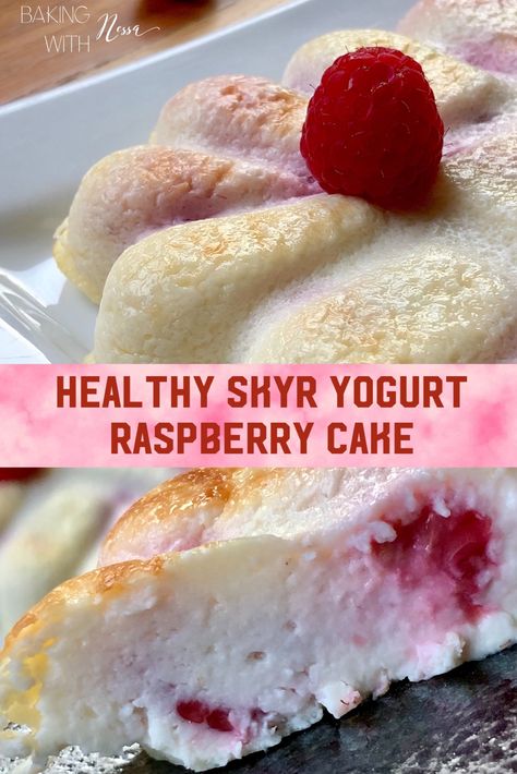 Healthy Skyr Yogurt Raspberry Cake Raspberry Yogurt Cake, Recipes With Skyr, Skyr Cake, Skyr Recipe, Dessert Light, Protein Cheesecake, Yogurt Dessert, Raspberry Yogurt, Pretty Desserts