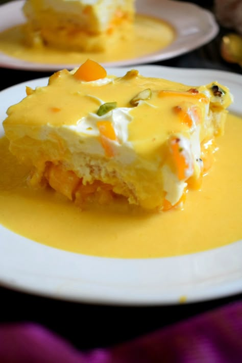 Mango Tres Leches / Milk Cake - From My Kitchen Mango Tres Leches, Bangladeshi Sweets, Milk Cakes, Cake Mango, Dessert Videos, Yellow Mango, Tres Leches Cake Recipe, Mango Dessert Recipes, Mango Sauce