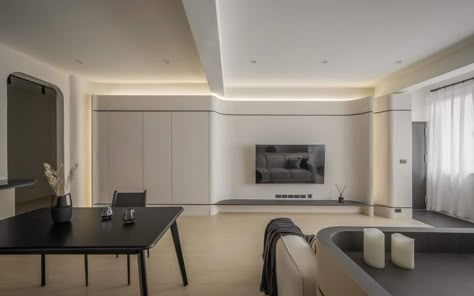 Tv Wall Design Modern, Curved Tv Wall, Tv Feature Wall, Wall Design Modern, Tv Wall Cabinets, Curved Tvs, Wardrobe Design Bedroom, Curved Walls, Tv Wall Design