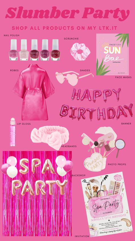 Slumber Party Bday Ideas, Slumber Party Birthday Theme, Pink Spa Party, Spa Girls Birthday Party, Spa Themed Bachelorette Party, Spa Day Birthday Party, Pink Slumber Party, Spa Themed Birthday Party, Slumber Party Theme