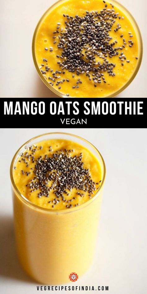 Mango Chia Smoothie, Mango Oats Smoothie, Nut Smoothie Recipe, Rolled Oats Smoothie Recipe, Healthy Mango Smoothie Recipes, Healthy Mango Smoothie, Shakes Recipes, Oats Smoothie Recipes, Oats Smoothie