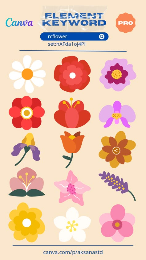 Flower Illustration Collection - Canva Elemen Canvas Elements Keyword, Simple Flower Illustration, Canva Elements Keyword Free, Canvas Elements, Canva Tricks, Canva Design Ideas, Canva Codes, Canva Frames, Cute Posters