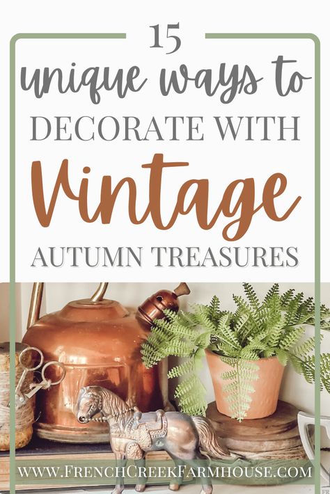 🍂 From copper kettles to pumpkin patches—vintage fall decor ideas that radiate autumn warmth and tradition. Embrace the cozy vibes and cuddle up with this collection of home inspo! 🍁✨ #CopperandCozy #VintageHarvest Fall Vintage Decor Ideas, Fall Decor Vignettes, Copper Pot Decor Ideas, Copper Kettle Decor Ideas, Cottagecore Autumn Decor, Diy Vintage Fall Decor, Primitive Fall Decorating Ideas, Cottage Core Fall Decor, Farmhouse Lantern Decor Ideas