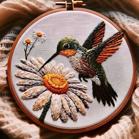 Hummingbird Embroidery, Embroidered Hummingbird, Embroidery Birds, Embroidery Animals, Embroidery Bird, Bird Embroidery Pattern, In Love With Life, Aspects Of Life, Wood Art Projects