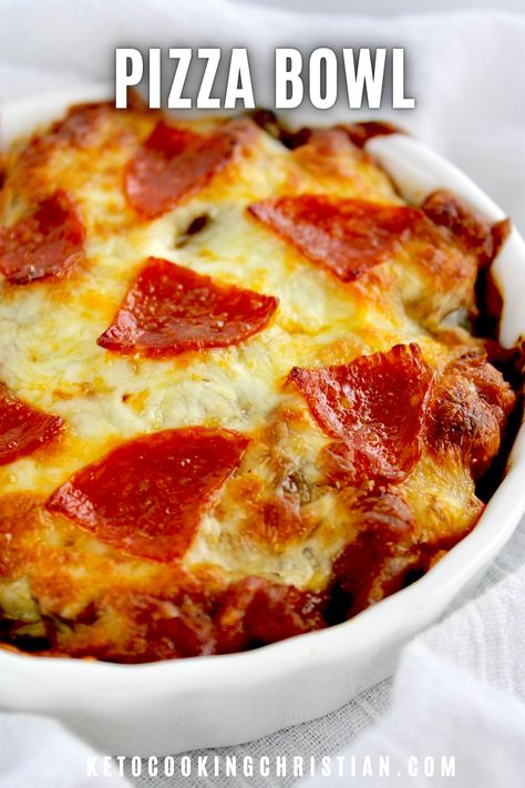 This low carb crustless Pizza Bowl recipe has all the same classic pizza flavors with layers of savory meats, tangy sauce, and bubbling cheese. It's a fun and easy twist to pizza night. Low Carb Crustless Pizza Bowl, Crustless Pizza Bowl Recipe, Low Carb Pizza Bowl Recipe, Pizza Bowls Recipe, Low Carb Pizza Bowls, Pizza Bowls Low Carb, Low Carb Pizza Bowl, Crustless Pizza Bake, Crustless Pizza Bowl