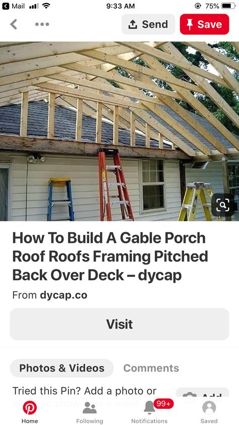 Adding Porch Roof To Existing Roof, Adding Roof To Existing Deck, Tying Porch Roof Into Existing Roof, Gabled Porch Roof, Roof Addition Ideas, Gabled Roof Over Deck, Roof Lines Addition, Screened Porch With Gabled Roof, Gable Porch