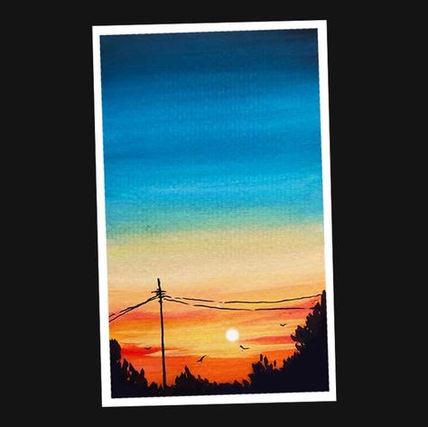 Gouache Sunset Painting Tutorial Sunset Marker Drawing, Colorful Sunset Painting, Sunset Gouache Painting, Drawing Ideas Sunset, Gouache Sunset, Canvas Drawing Ideas, Sunset Painting Tutorial, Digital Drawing Ideas, Postcard Painting