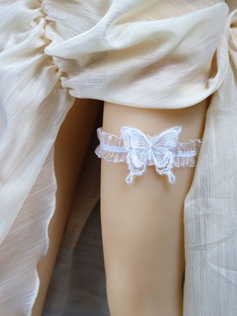 White    Polyester  Garters Embellished   Weddings & Events Garter Aesthetic, Sparkle Butterfly, Thigh Belt, Bridal Belts, Butterfly Decor, Study Room Decor, Wedding Garter, Thigh High Socks, Bridal Belt