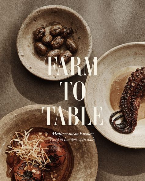 Farm to table is a shared dining experience nestled in London. Dishes are inspired by the Mediterranean kitchen. The restaurant is looking for a new brand identity that showcases their unique dishes. #modernbrieffarmtotable #branding #brandinginspiration #brandingagency #brandingstudio #brandingstrategy #restaurantbranding #brandingdesign #foodbranding #brandingstudio #mediterranean #fresh #graphicdesign #brief #challenge #restaurant #logodesigner #designer #design #graphicdesigncommunity #c... Mediterranean Website Design, Brand Identity Restaurant, Mediterranean Restaurant Branding, Culinary Branding, Mediterranean Restaurant Design, Cafe Content, Classy Restaurant, Restaurant Branding Identity, Shared Dining