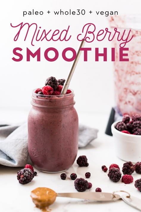 Berry Almond Butter Smoothie, Berry Smoothie Without Banana, Vegan Berry Smoothie, Healthy Vegan Smoothies, Mixed Berry Smoothie Without Yogurt, Healthy Soomthies, Whole 30 Smoothies, Paleo Smoothies, Berry Smoothies