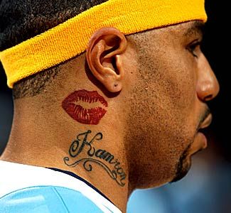 Lips Tattoo On Neck Men, Kiss Tattoo On Neck, Kiss Lip Tattoos, Neck Tattoo Cover Up, Red Lips Tattoo, Kenyon Martin, Kiss Tattoo, Best Neck Tattoos, Kiss Tattoos