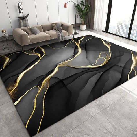 Amazon.com: Marble Style Area Rug, Black Gold Ink Fluid Texture Outdoor Carpet, Modern Non-Slip Hallway Doormat Foldable Easy to Clean Rugs for Dorm Room Playroom Nursery Home Decor Mats-6ft x 9ft : Home & Kitchen Black And Gold Living Room, Remodeling House, Black Living Room Decor, Coffee Table Rug, Carpet Modern, Gold Living Room, Black Living Room, Serene Bedroom, Gray Marble