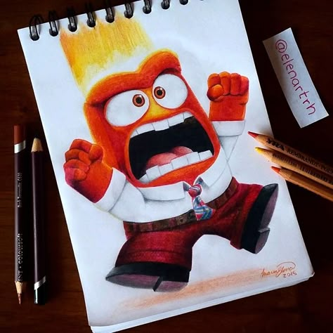 Anger Drawing, Disney Character Drawings, Character Drawings, Prismacolor Art, Cute Disney Drawings, Colored Pencil Artwork, Disney Art Drawings, Mindy Kaling, Disney Sketches