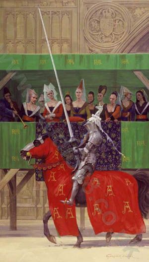 Graham Turner, Ladies' Favourite  (Research for The Second Rose www.EKaiserWrites.webs.com) Knights Painting, Early Medieval Art, Knights Art Medieval, Midevil Knights Art, Medieval Knight Painting, Roi Arthur, Empire Romain, Knight In Shining Armor, Medieval World