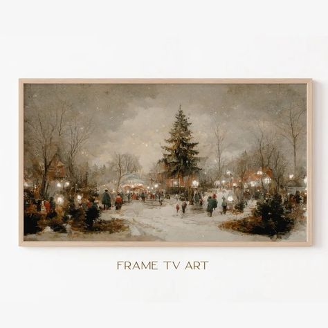 Samsung frame art winter - Etsy Winter Farmhouse Decor, Painting Tv, Frame Tv Art Christmas, Tv Wallpaper, Christmas Frame, Tv Display, Framed Wallpaper, Christmas Town, Winter Painting