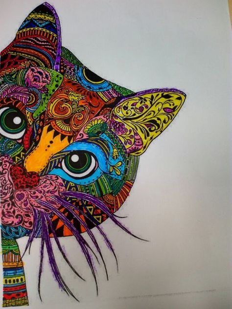 강아지 그림, Cat Quilt, Cat Artwork, Mandala Design Art, Arte Animal, Art And Illustration, Mandala Drawing, Zentangle Art, Cat Painting